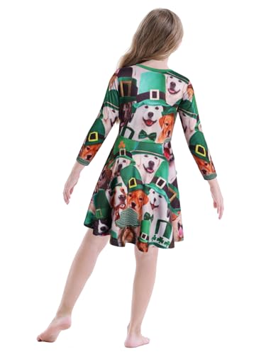 Image of WonderBabe Toddler Girl St Patricks Day Outfit Kids Long Sleeve Printed Swing Dresses Shamrock Clover Casual Dress Clothes