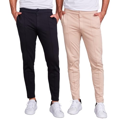 kit 2 Calça Alfaiataria Moletinho Masculina Slim Premium (BR, Alfa, G, Regular, Regular, PRETO - BEG