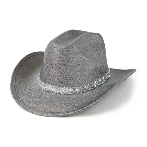 Image of Cowboy Hat for Women Bling Diamond Party Disco Cowgirl Hat | Shimmery Finish, Adjustable Strap Inside, Western Birthday Party, Music Festival and Concerts, Cowboy Costumes Accessories