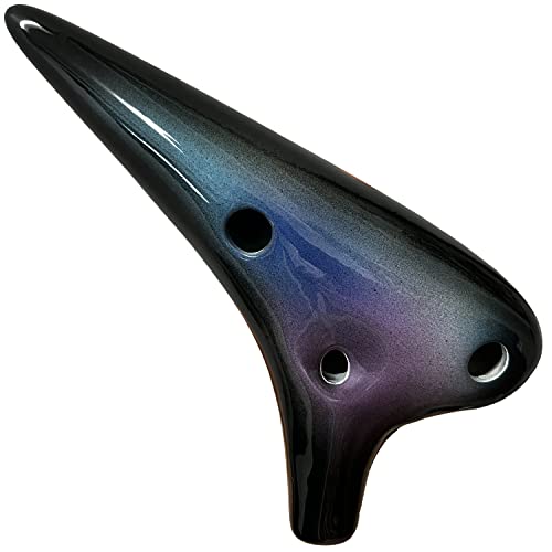 DHwebWLP 12 Hole Ocarina Instrument With Song Book for Beginner,Alto C Ceramic Ocarina(Starry Blue & Purple & Black) - Thumbnail 3