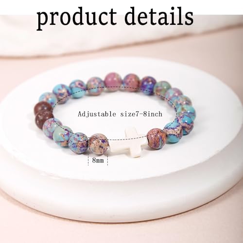 YVVLEE 9Pcs Cross Bracelets for Women Men Natural Stone Beaded Christian Bracelets Set Religious Cross Beads Bracelet Faith Easter Bracelets Jewelry2