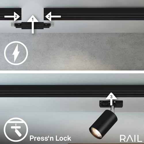 BRILONER - Système de rails Rail set complet, 6x GU10 spots orientables, alimentation, système de rails lumineux pour plafond, spot rail, plafonnier, plafonnier, spotlight, 2,25m, noir – vue 6