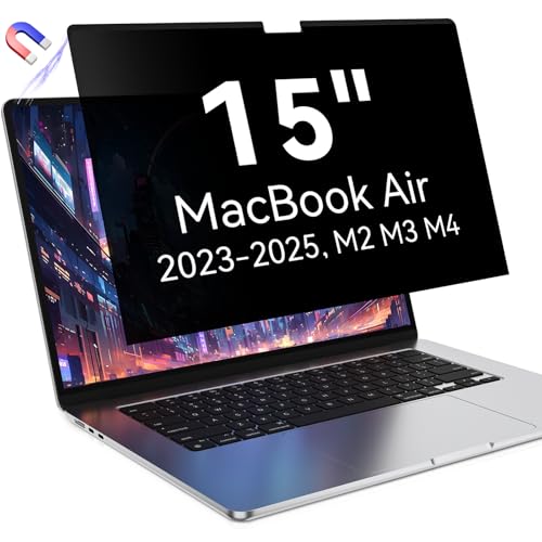 Magnetic Privacy Screen Protector Compatible with MacBook Air 15 Inch (2023-2025, M2 M3 M4) - A2941 A3114 A3241 Removable Anti Spy Blue Light Glare Shield Film Laptop Privacy Filter