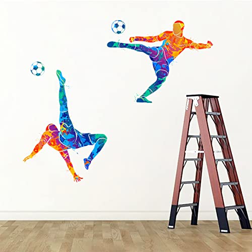 Woyinis Colors Splash Soccer Players Wall Decal Creative Removable Football Players Silhouette Wall Stickers Peel And Stick Sports Wall Decal Art Murals For Boys Teens Room Nursery Playroom Wall Decor #TOP6