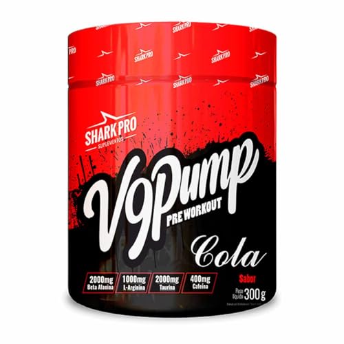 Shark Pro V9 Pump Pré-Treino Sabor Cola - 400mg de Cafeína - Suplemento Alimentar de Beta Alanina, Arginina, Taurina e Cafeína - 300g