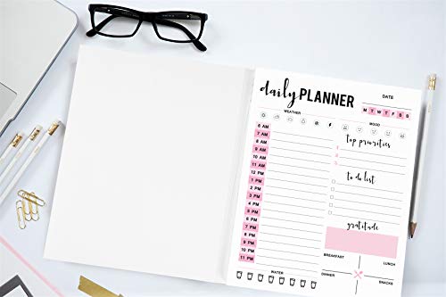 Image of Daily Planner with Hourly Schedule w / 50 Undated Sheets, Productivity Tracker Tear Off Pad- Personal Planner- Priority Task- Daily Goal- to-Do List- Vibrant Calendar- Organizer Scheduler