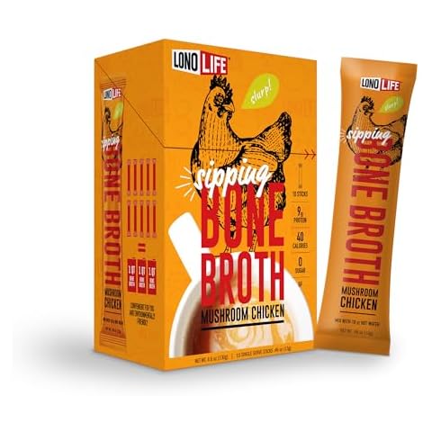 LonoLife Mushroom Chicken Bone Broth Powder Mix | 10g Protein | Collagen-Rich, Keto & Paleo Friendly | Natural Ingredients | 10 Portable Stick Pack Servings Cover