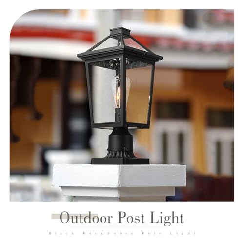 Image of zeyu 16.5-Inch Outdoor Post Light, Black Aluminum, Seeded Glass, ZX58MP BK | Die-Cast Aluminum Post Lantern Fits a 3-Inch Base, Post, or Pole; Uses One E26 Bulb Up to 100W, Sold Separately.