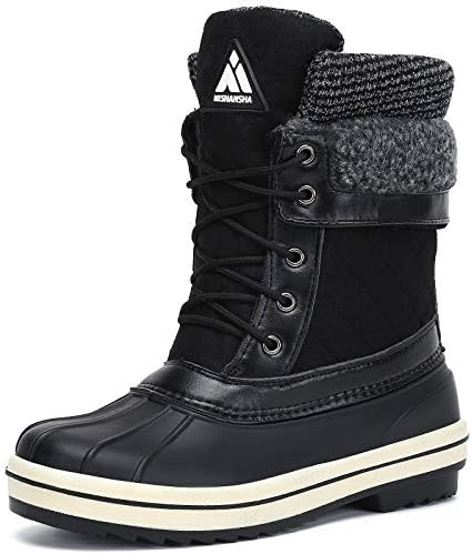 Mishansha Womens Non-Slip Winter Boots Windproof Fleece Lining Warm Shoes Fashion Lace Up Mid-Calf Booties Black 8 US