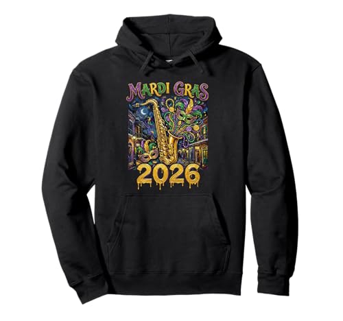 Art de Mascarade de Saxophone Jazz New Orleans de Mardi Gras 2026 Sweat à Capuche