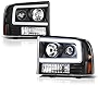 [For 1999-2004 Ford Excursion F-250 F-350 Superduty] OLED Neon Tube Black Projector Headlight Headlamp Assembly, Driver & Passenger Side