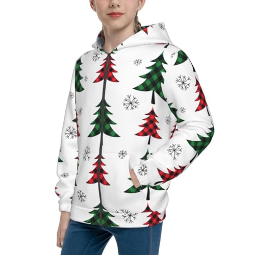 Buffalo Plaid Christmas Trees Kid Hoodies Boys Zip Up Sweatshirts Girls Pullover with Pocket