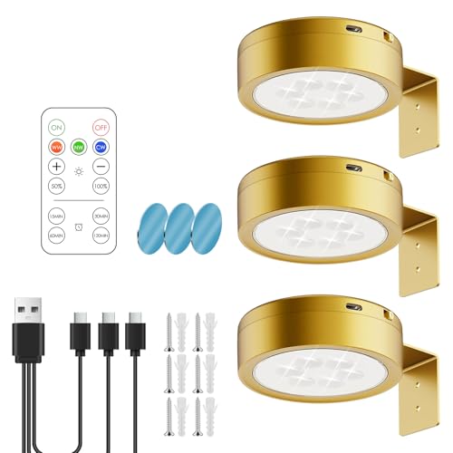 Lhdfyqt 3 Piezas Iluminación de Imagen Inalámbrica, Luz de Imagen con Mando a Distancia, Luces Inalámbricas para Cuadros, Magnetic Painting Light, 3 Colores de Luz, Regulable, para Marco, Pared