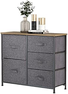 Meerveil Chest of Drawers, Drawers Bedroom, Fabric Storage Units, 5-Drawer Storage Dresser, Bedroom Clothing Storage, 85x30x70CM, Wooden Top and Metal Frame, Grey
