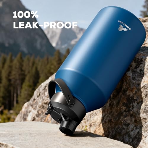 POWCAN 64 oz Insulated Water Bottle with 2-in-1 Straw Spout Lid, Leakproof, Carrier Bag, Shoulder Strap, Keep Cold 48H, Half Gallon Stainless Steel Water Jug for Men, Sports, Camping, Fitness (Indigo) by POWCAN - Image 7