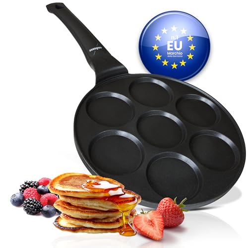 endusor Padella Pancake a induzione - Ø26cm padella per pancake antiaderente | Per Fornelli a Induzione Gas Ceramica Elettrici Alogeni | Piastra 7 stampi per Pancakes Uova Fritte Frittate Poffertjes