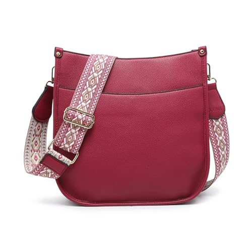 Image of JEN & CO. Crossbody Bags for Women Trendy Vegan Leather Hobo Purses Shoulder Handbags with Wide Adjustable Guitar Strap