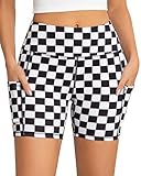 AHLW Workout Biker Shorts for Women with Pockets - High Waisted Stretchy Buttery Soft Athletic Running Yoga Shorts 5 inches