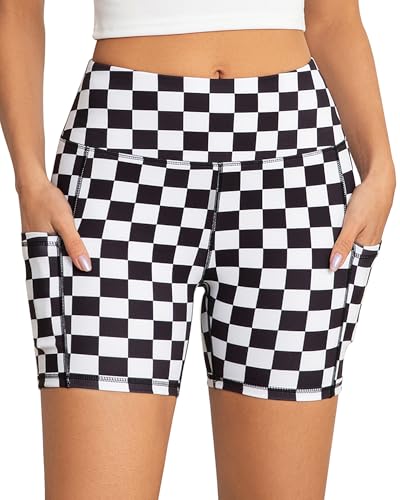 AHLW Workout Biker Shorts for Women with Pockets - High Waisted Stretchy Buttery Soft Athletic Running Yoga Shorts 5 inches