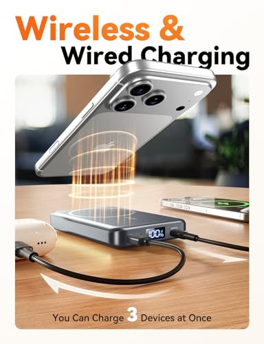 Image of Magnetic Portable Charger 10000mAh, Fast Charging MagSafe Battery Pack | 20W USB-C Fast Charging PowerBank with LED Display, Travel Essentials Wireless Charger for iPhone 17 /16 /15 /14 /13 /12, Gray