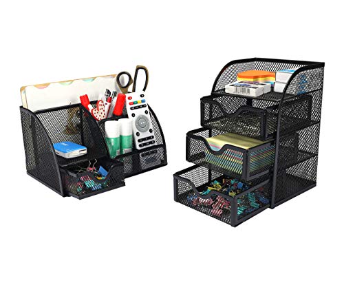 PAG Office Supplies Mesh Desk Organizer Set Accessories Storage Caddy Pen Holder for Desk,Black