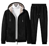 CYSTYLE Herren Trainingsanzug Samt Jogginganzug Winter Warm Sportanzug Männer Jacke Kapuzenjacke+Hosen Jogginghose