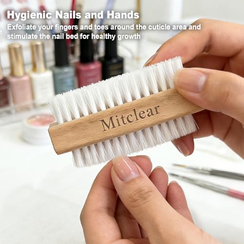 Mitclear Drewniana Szczotka do Paznokci, Szczoteczki do Szorowania z Twardym Włosiem, Dwustronna Szczotka do Czyszczenia Paznokci, Rąk i Stóp, Do Manicure i Pedicure (3 Szt.)