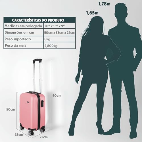 Kit Mala de Bordo Silent Ipanema + Frasqueira - Padrão ANAC | Rígida em ABS | 4 Rodas Duplas 360° |