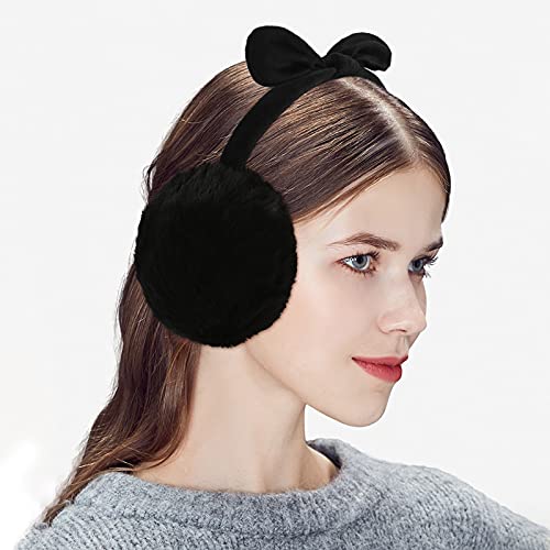 Poximi Women Winter Earmuffs Girl Ski Adjustable Ear Covers For Kid Cute Bow Ear Warmer Outdoor Earmuff Fleece Lining (B-Pink, One Size) #TOP4