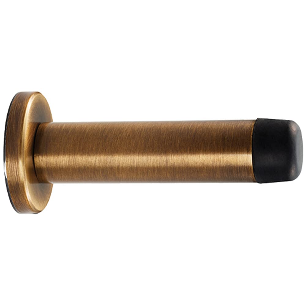 Rubber Tipped Doorstop Cylinder with Rose - Wall Mounted - 70mm - Antique Brass | Protective Door Buffer - Wall Protection Bumper - Internal Door Accessories