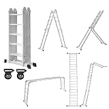 HENGMEI Mehrzweckleiter Aluminium mit plattform 5,5m Multifunktionale Klappleiter Arbeitsleiter Haushaltsleiter bis 150kg, EN 131 Professional Standard, 20 Stufen mit 2 Gerüstplatten