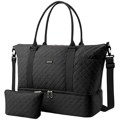 HOTOR Travel Duffel Bag - Weekender Bags for Women, Gym Tote Bags with Shoe Compartment, Carry On Overnight Bag with Toiletry Bag for Travel Essentials and Travel Accessories, Black, 13.4"×17.3"×7.9"