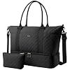 HOTOR Travel Duffel Bag – Weekender Bags for Women, Carry On Gym Tote Bags | with Toiletry Bag & Shoe Compartment, Overnight Bag for Travel Essentials and Travel Accessories, Black, 13.4″×17.3″×7.9″