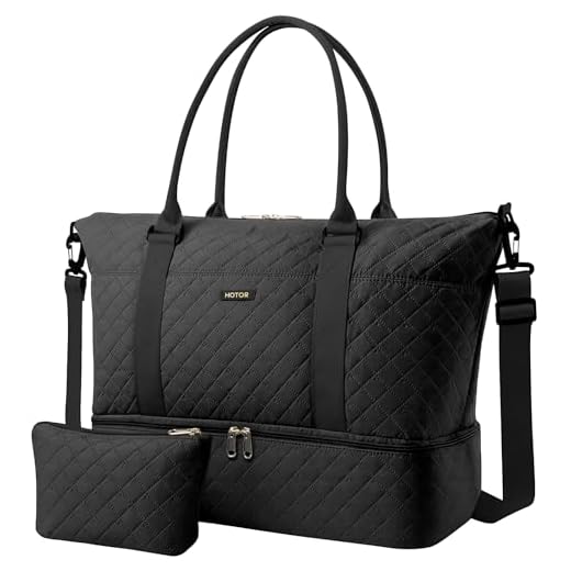 HOTOR Travel Duffel Bag - Weekender Bags for Women, Gym Tote Bags with Shoe Compartment, Carry On Overnight Bag with Toiletry Bag for Travel Essentials and Travel Accessories, Black, 13.4"×17.3"×7.9"