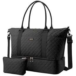 HOTOR Travel Duffel Bag - Weekender Bags for Women, Gym Tote Bags with Shoe Compartment, Carry On Overnight Bag with Toiletry Bag for Travel Essentials and Travel Accessories, Black, 13.4"×17.3"×7.9"