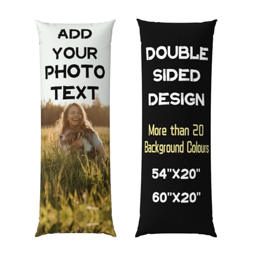 YIJIUWKIS Personalised Body Pillow Cover Add Photo Text Custom Long Bolster Pillowcase Customised Throw Pillow Cushion Cover with Zip, Birthday for Women Men, 2 Sides Design, 54x20 inches, No Filling