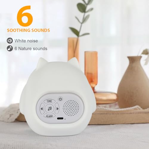 HOTUT Kinder Lichtwecker,Schlaftrainer Kinder mit Nachtlichtern,6 White Noise Kinderwecker,Digitaler Wecker für Mädchen und Jungen(Eule