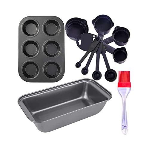 Evercrafting Popular Combo - Pan de Pan Antiadherente con Mejor Rendimiento, 6 moldes para Muffins y Cupcakes, 8 Tazas y cucharas medidoras Negras de Grado alimenticio y Cepillo de Silicona Cover