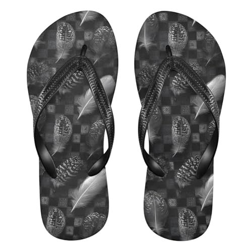 Flip Flop Sandals Dark Feather Print for Women Men Beach Outdoor XS