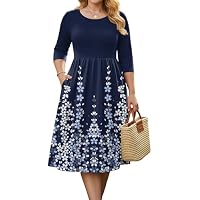 Women's Plus Size Casual 3/4 Sleeve Midi Dresses