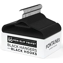 Fontaines Luxury Black Velvet Felt Non Slip Clothes Hangers 50 Pack - Ultra Slim & Space Saving - Heavy Duty Swivel Hook for Clothing, Suit, Top, Tie, Shirt, Skirt & Pant Organization