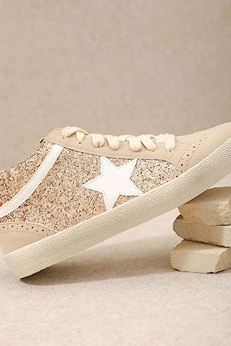 Mi.im Daisy Rubber Sole Lace-Up Glitter Suede Mid Star Sneakers (8.5, Rose Gold) #TOP4