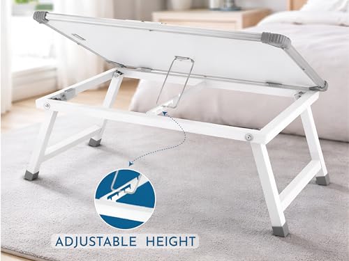Image of YAJNAS Multipurpose Portable Whiteboard Study Laptop Table | Portable Desk & Lap Bed Table with Height Adjustable for Kids, Home, Office Presentation,Etc, with 1 Marker 1 Duster (White Board)