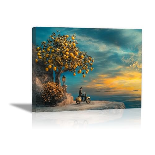 Tableau Abstraite Toile Citronnier intissé résistant pour deco durable