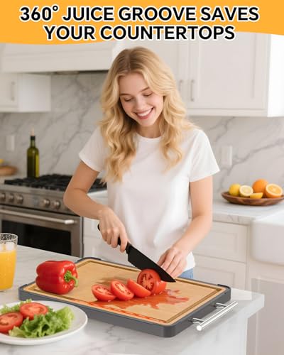 Cutting Boards for Kitchen - Food Grade Double Sided Pure Titanium& Bamboo Chopping Board with Handle, Slip resistant Non-toxic Charcuterie Board Housewarming Gifts (16×11) #1