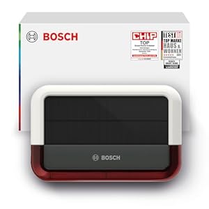 Bosch Smart Home Außensirene, kabellose Alarmanlage mit Solarpanel, warnt per 3-fachen Alarmierung hörbar, sichtbar und via Push-Nachricht