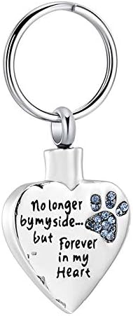 Cremation Jewelry for Ashes No Longer by My Side But Forever in My Heart Stainless Steel Pet Paw Keepsake Pendant Memorial Urn Keychain for Men Women
