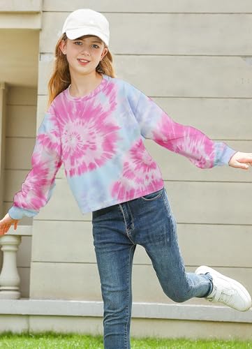 Girls Tie Dye Shirts Kids Long Sleeve Crewneck Sweatshirts Colorful Pullover Tops 7-12 Years4