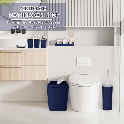 Bathroom Accessories Set 9-Piece Plastic Gift Set with Trash Can, Toothbrush Holder, Toothbrush Cup, Soap Dispenser, Soap Dish, Toilet Brush Holder, 2 Qtip Holder Dispensers and Tray (Navy Blue) - Image 7