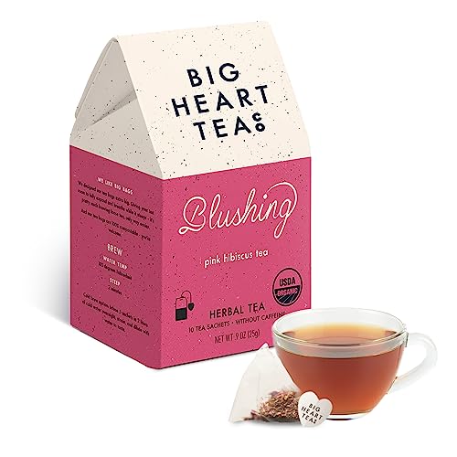 Big Heart Tea Co. Tea Bags - Blushing Pink Hibiscus - Certified Organic, Naturally Sweet Ayurvedic Herbal Decaf Tea With Small Batch Ground Herbs - Adaptogenic Tulsi And Lemongrass, 10 Tea Bags #TOP7